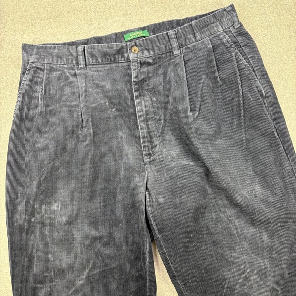 Vintage 90s Ralph Lauren Mens Corduroy Pants 36x31 Navy Blue Pleated Wide Leg - Picture 1 of 10